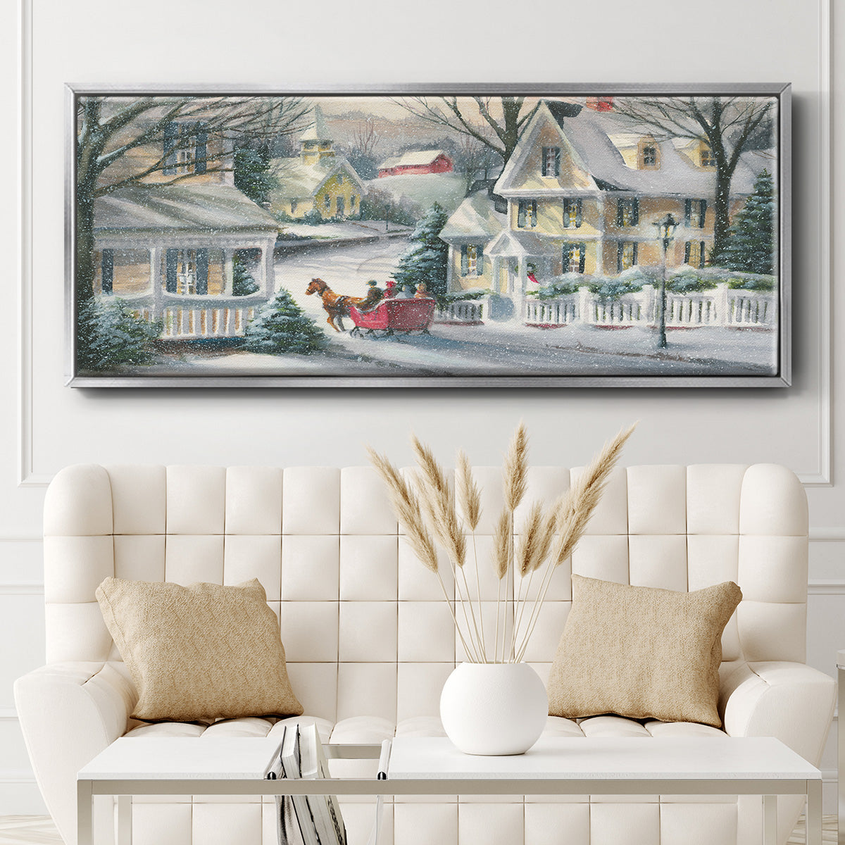 Village Sleigh Ride - Floater Framed Canvas Print