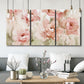 Three-panel canvas wall art featuring spring floral blossoms in bloom, displayed in a modern living room above seating.