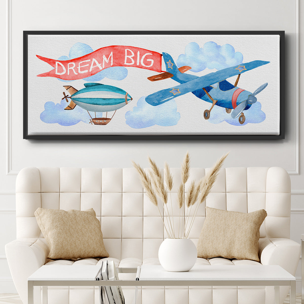 Dream Big Airplane - Floater Framed Canvas Print