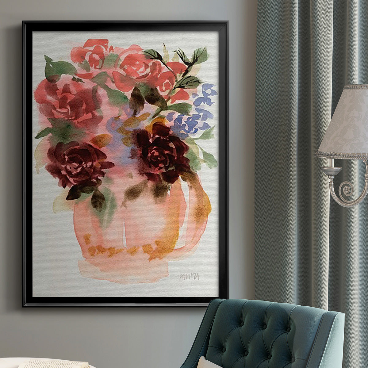 Mauve Bouquet in Teapot I - Modern Framed Canvas Print