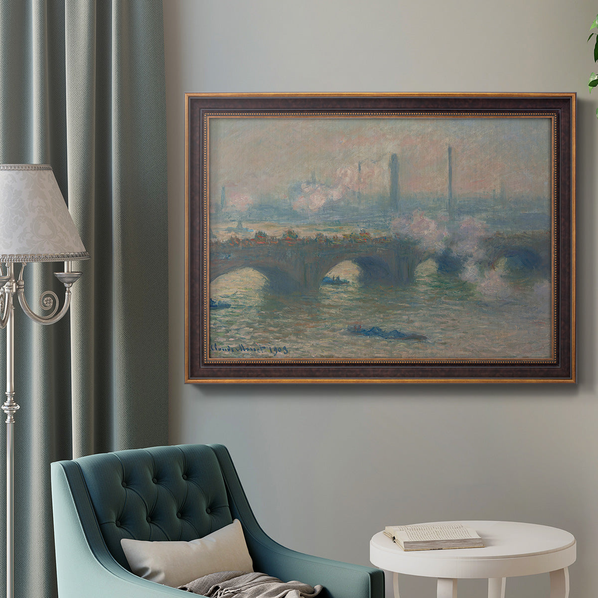 Waterloo Bridge, Gray Day - Ornate Framed Canvas Print