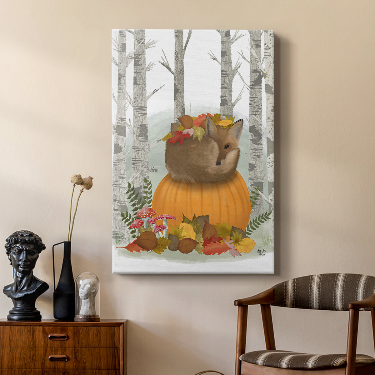 Fox Curled on Pumpkin - Canvas Art Print