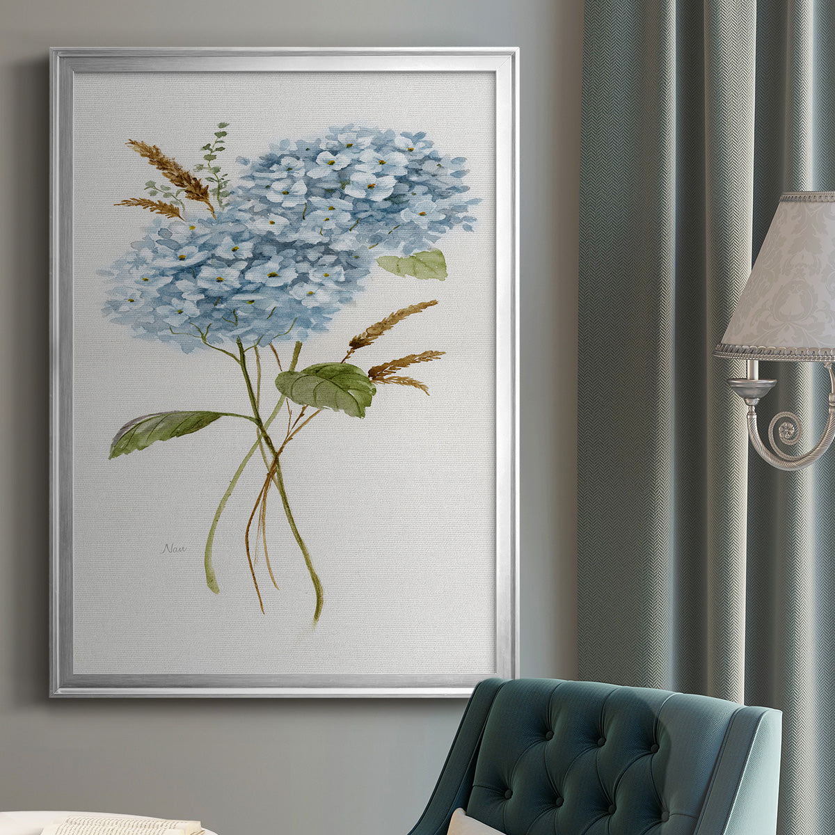 Petite Blue Hydrangea I - Modern Framed Canvas Print