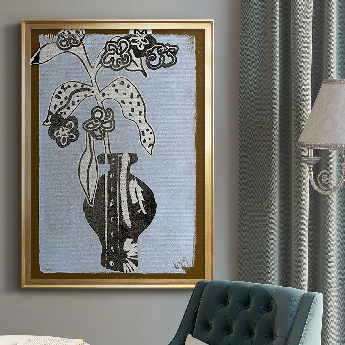 Graphic Flowers in Vase II - Modern Framed Canvas Print