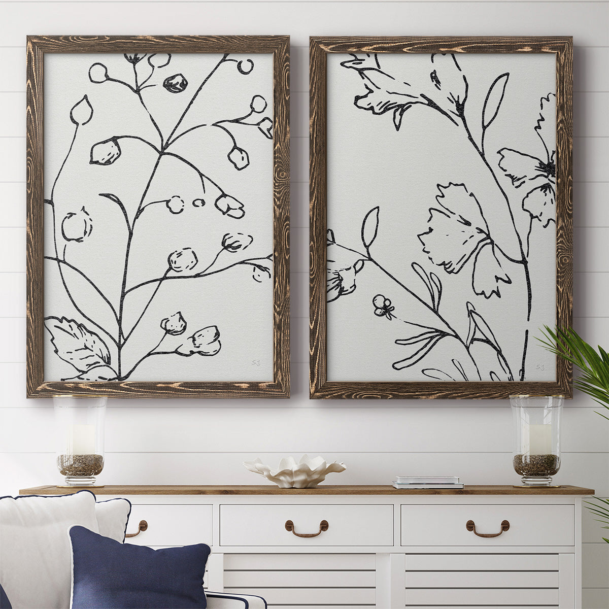 Botanical Sketch I   - Premium Framed Canvas 2 Piece Set - Ready to Hang