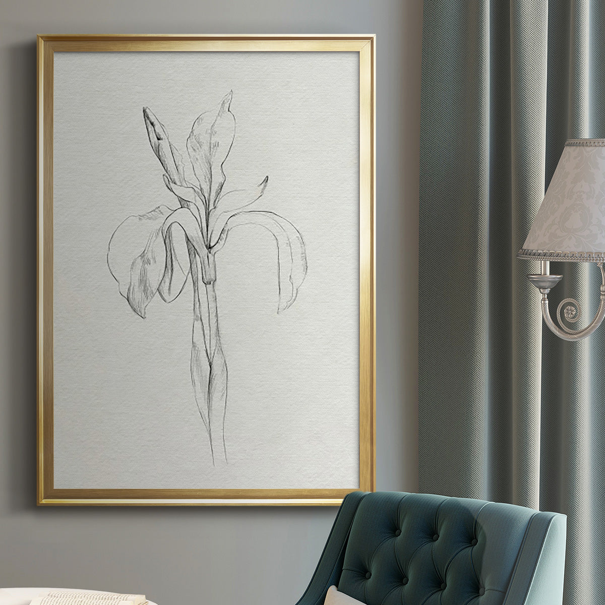 Neutral Iris Sketch II - Modern Framed Canvas Print