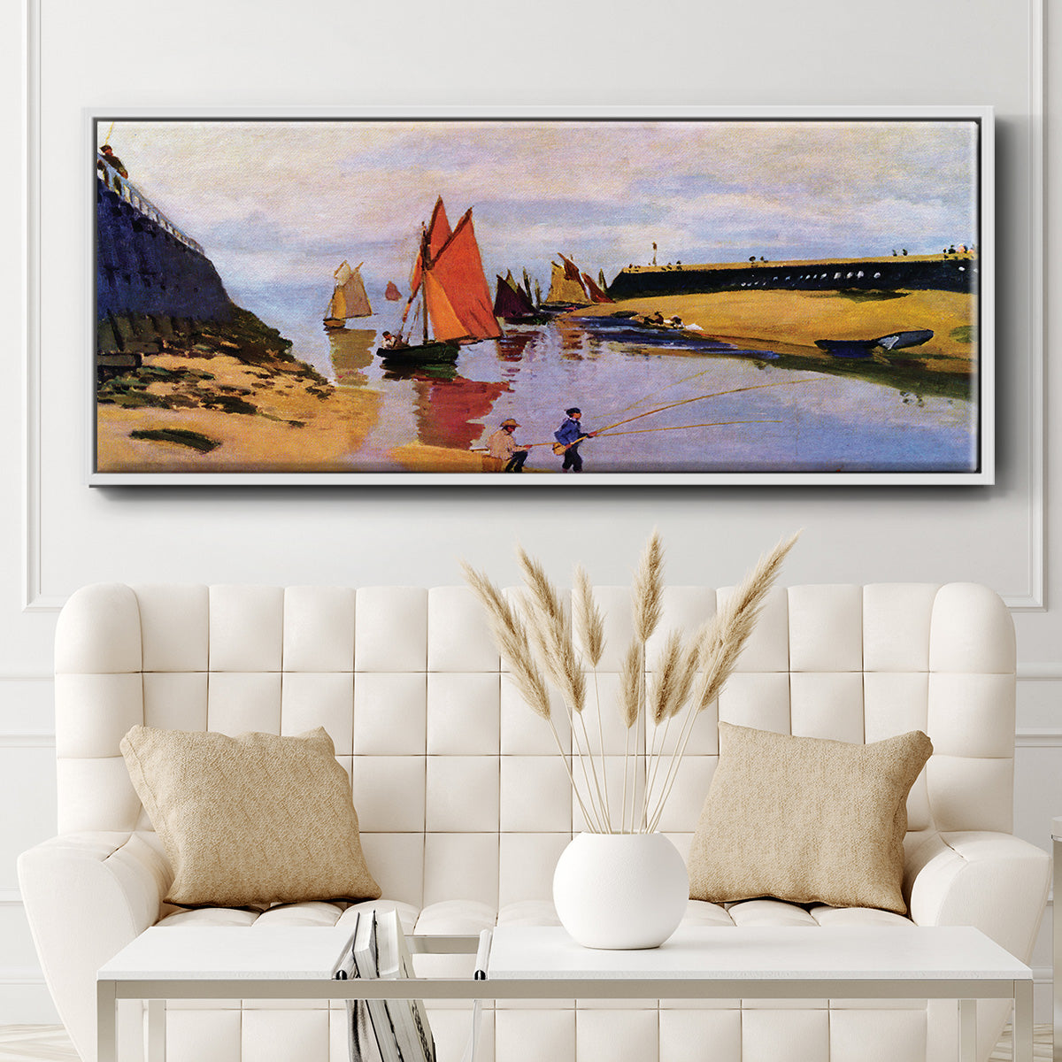 Breakwater at Trouville, Low Tide, 1870 - Floater Framed Canvas Print