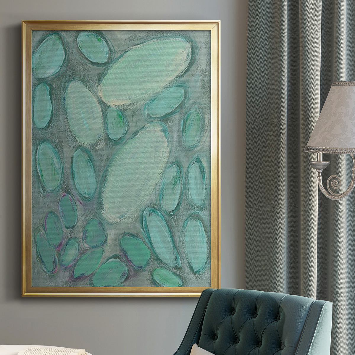 Blue Orbs II - Modern Framed Canvas Print