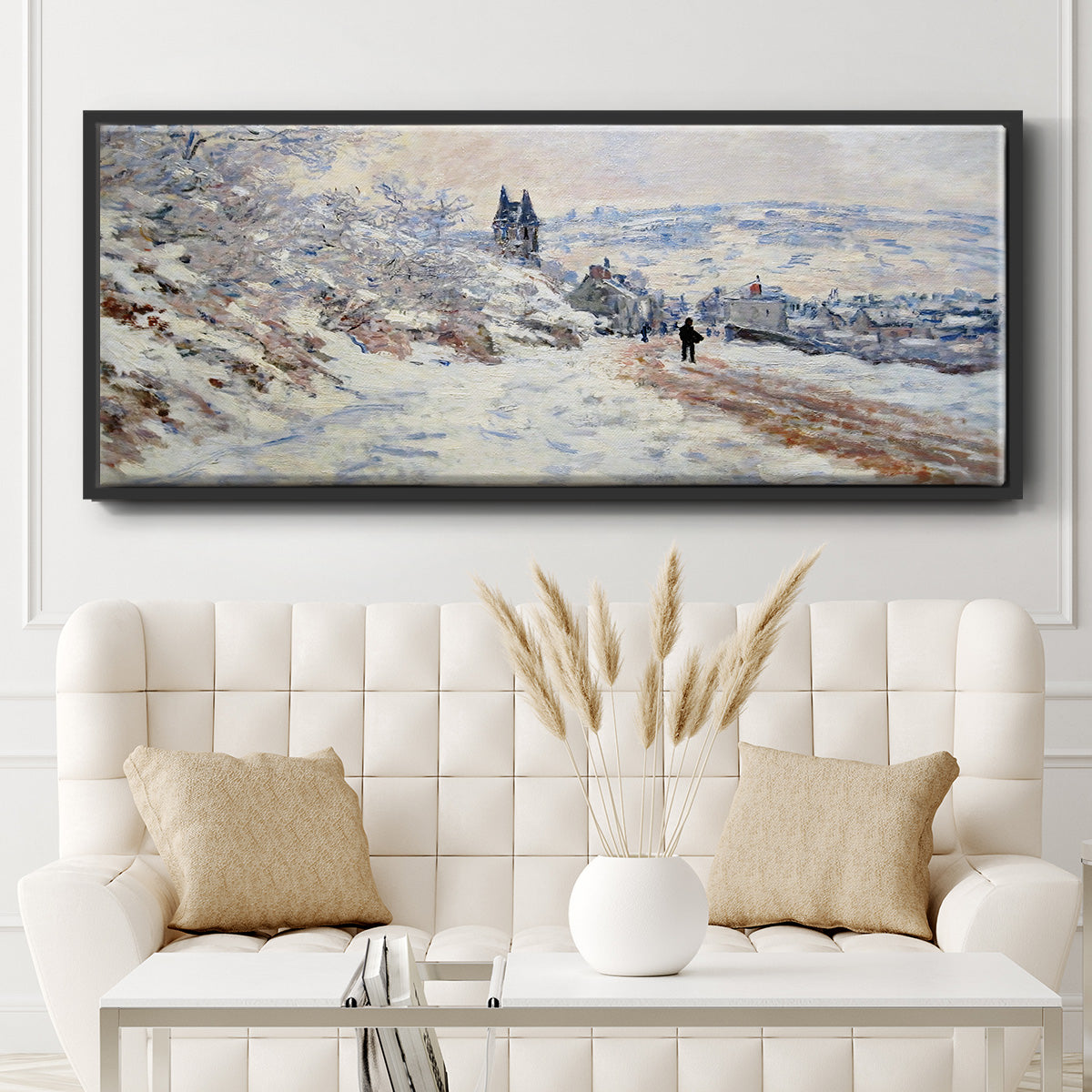 The Road to Vétheuil, Snow Effect, 1879 - Floater Framed Canvas Print