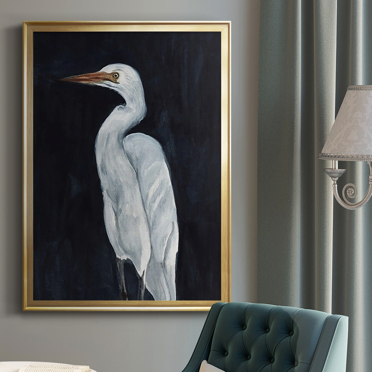 Calm Great Egret I - Modern Framed Canvas Print