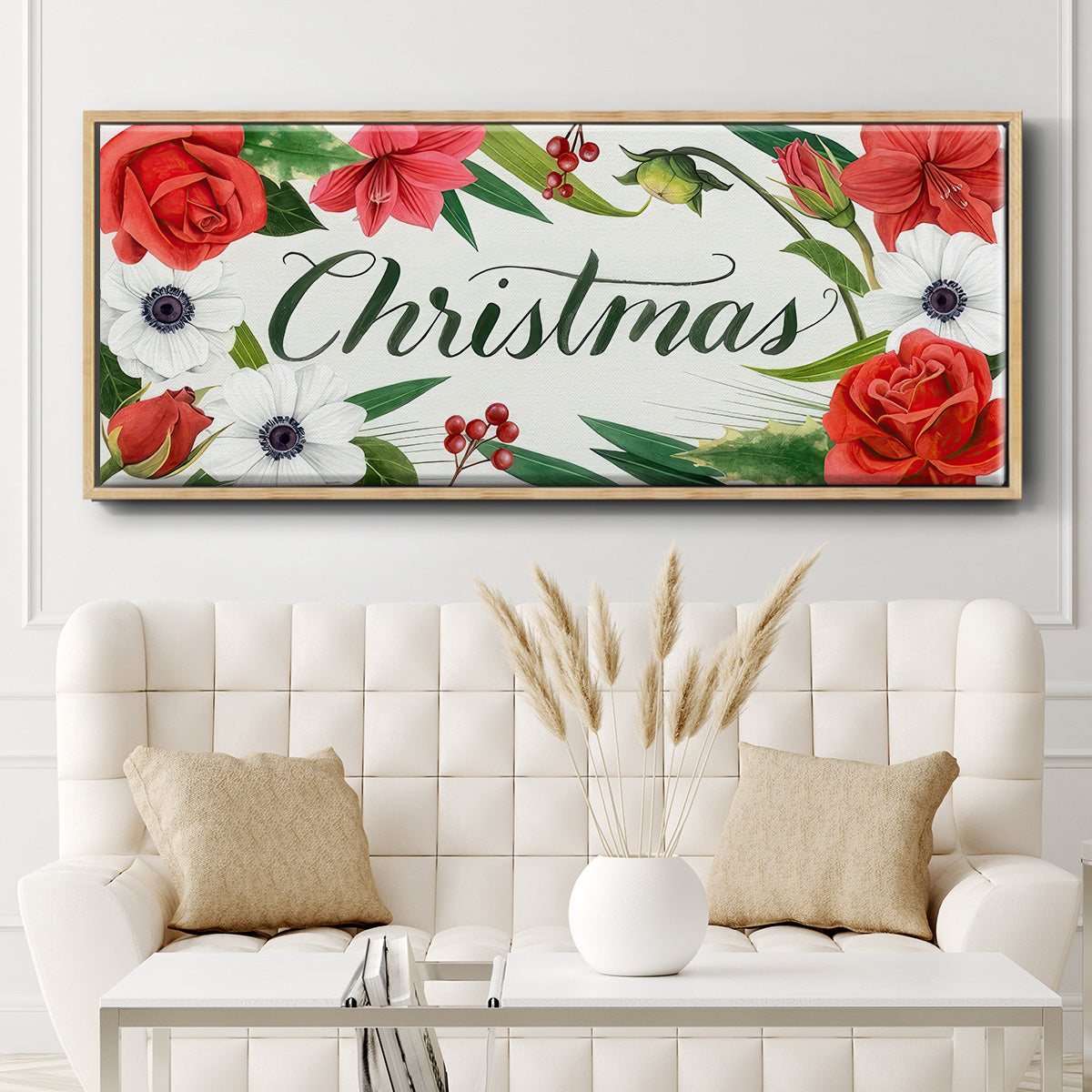 Christmas Flora Wreath Collection D - Floater Framed Canvas Print