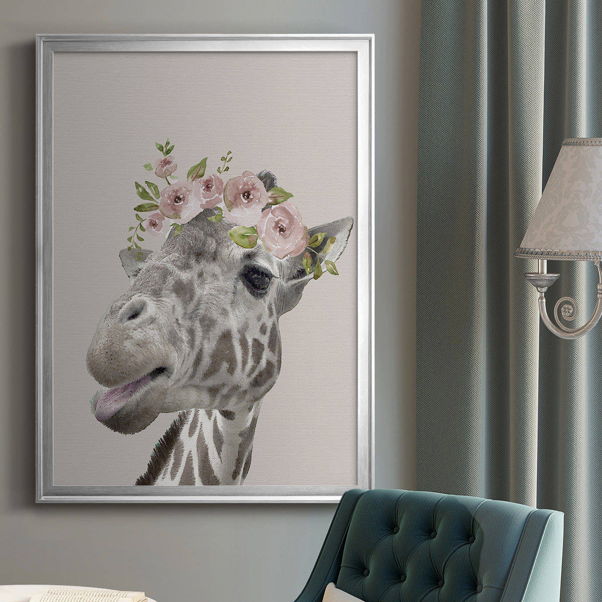 Peek A Boo Giraffe I - Modern Framed Canvas Print