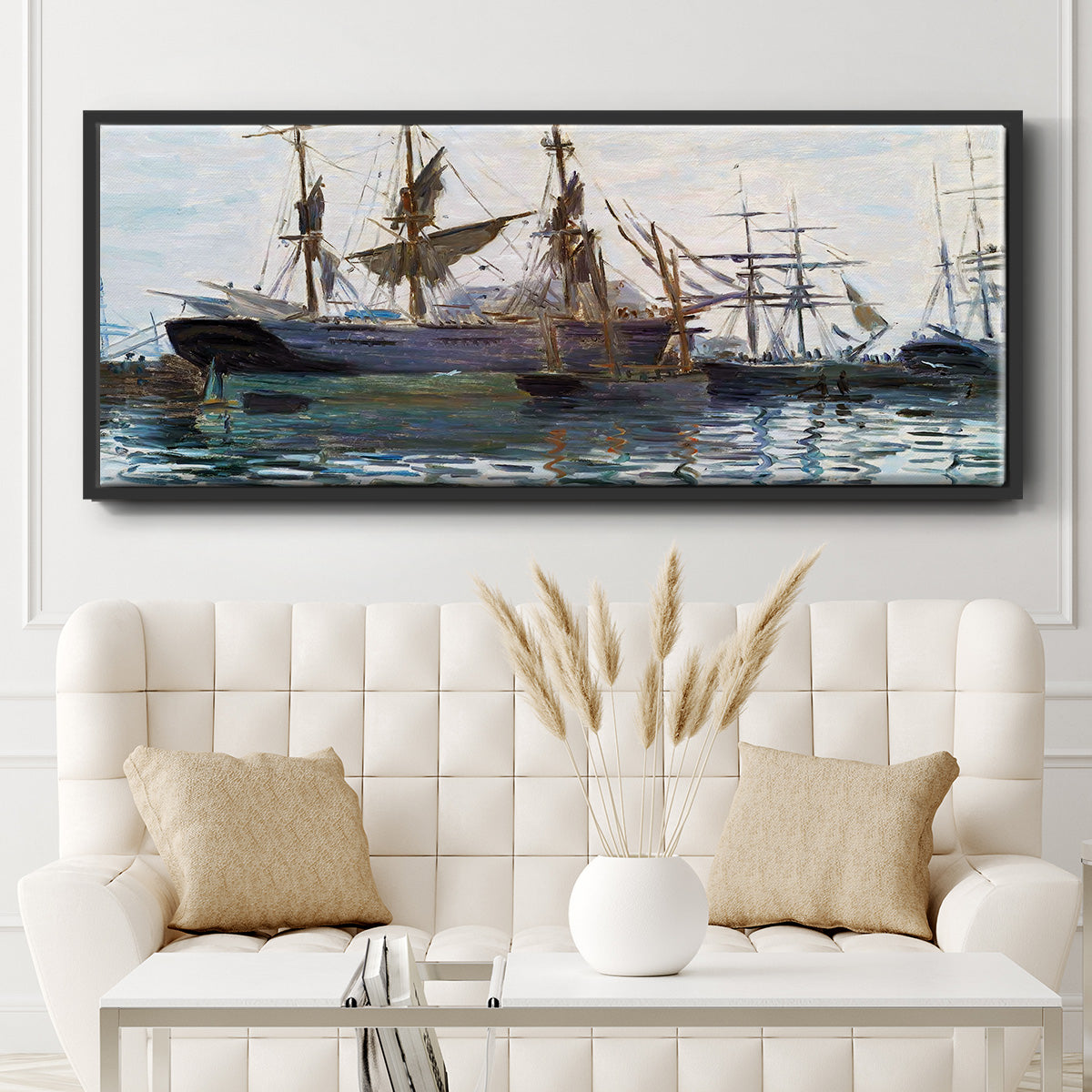 Ships in Harbor, 1873 - Floater Framed Canvas Print