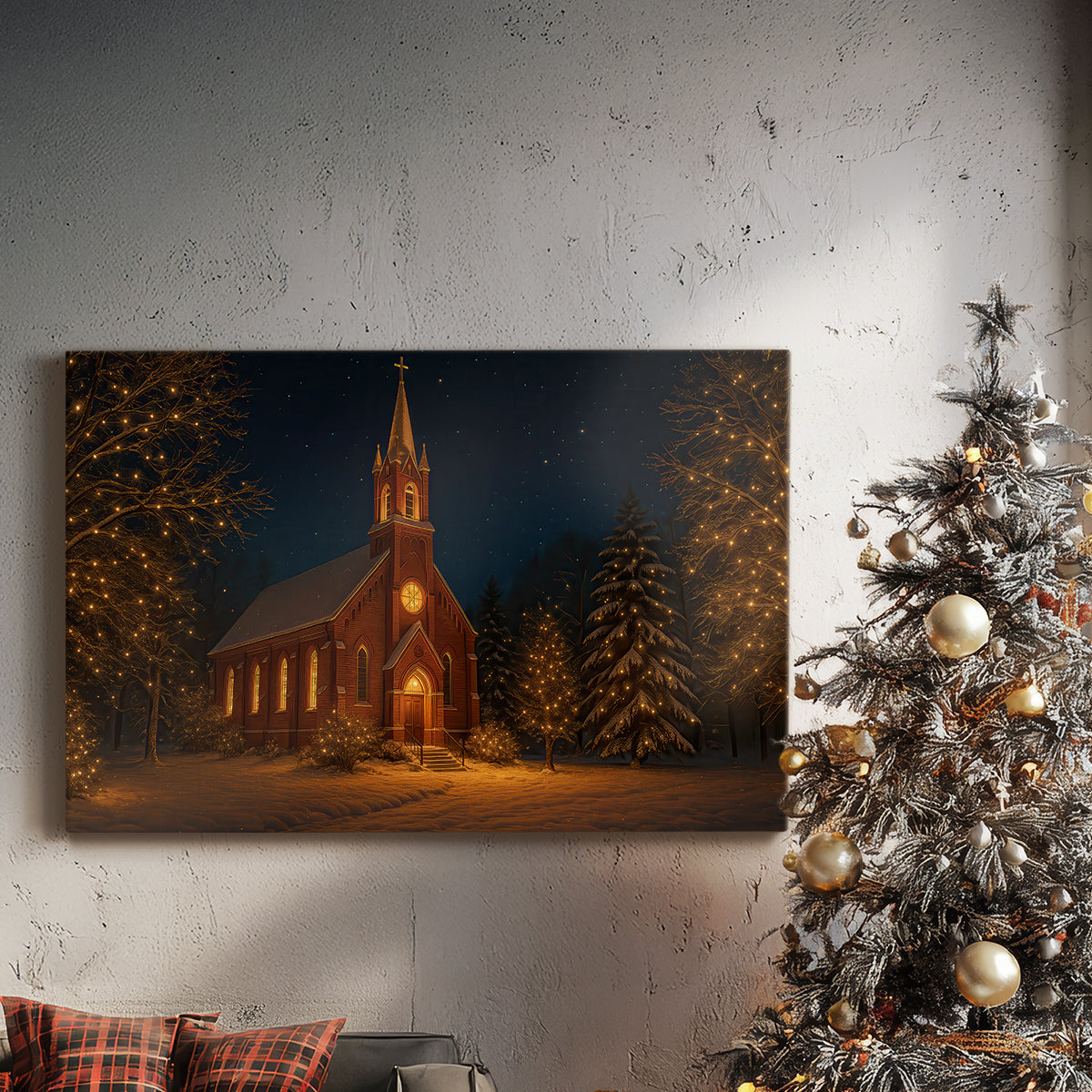 Warm Lantern Serenade of Evergreen - Canvas Art Print