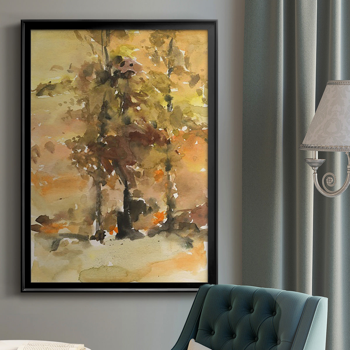 Fall Foliage Watercolor I - Modern Framed Canvas Print