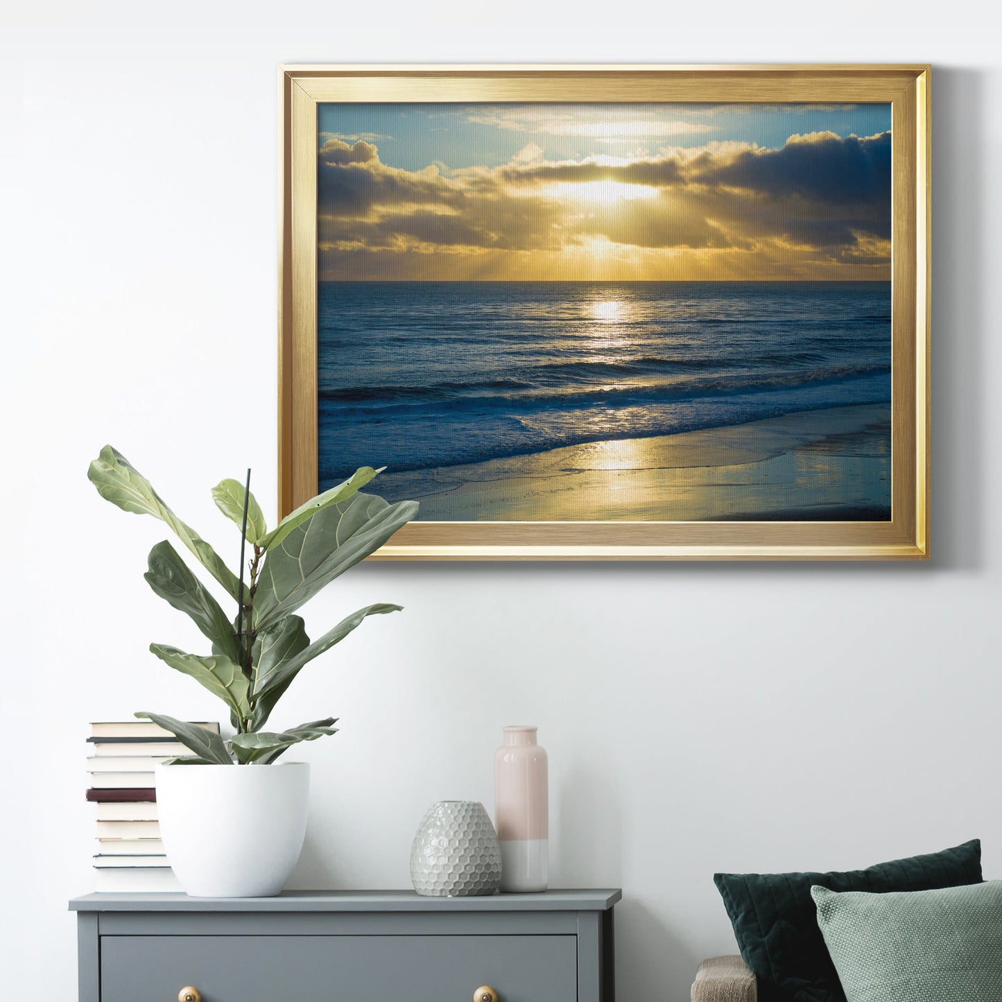 Beach Sunset Surfers Premium Classic Framed Canvas - Ready to Hang