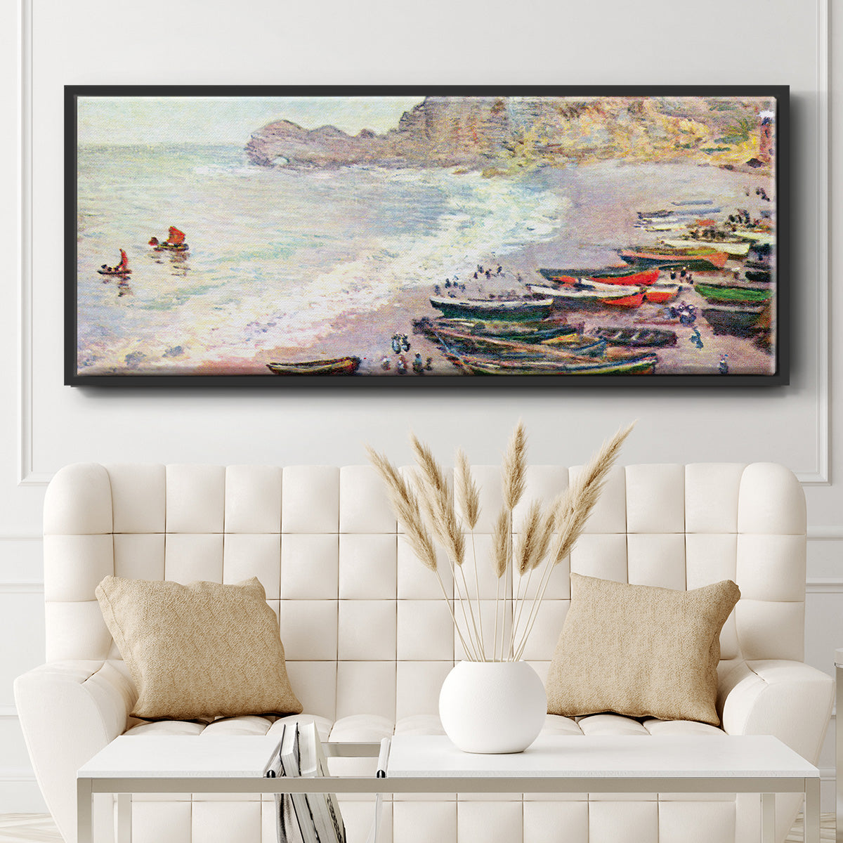Étretat, the Beach and La Porte d'Amont - Floater Framed Canvas Print