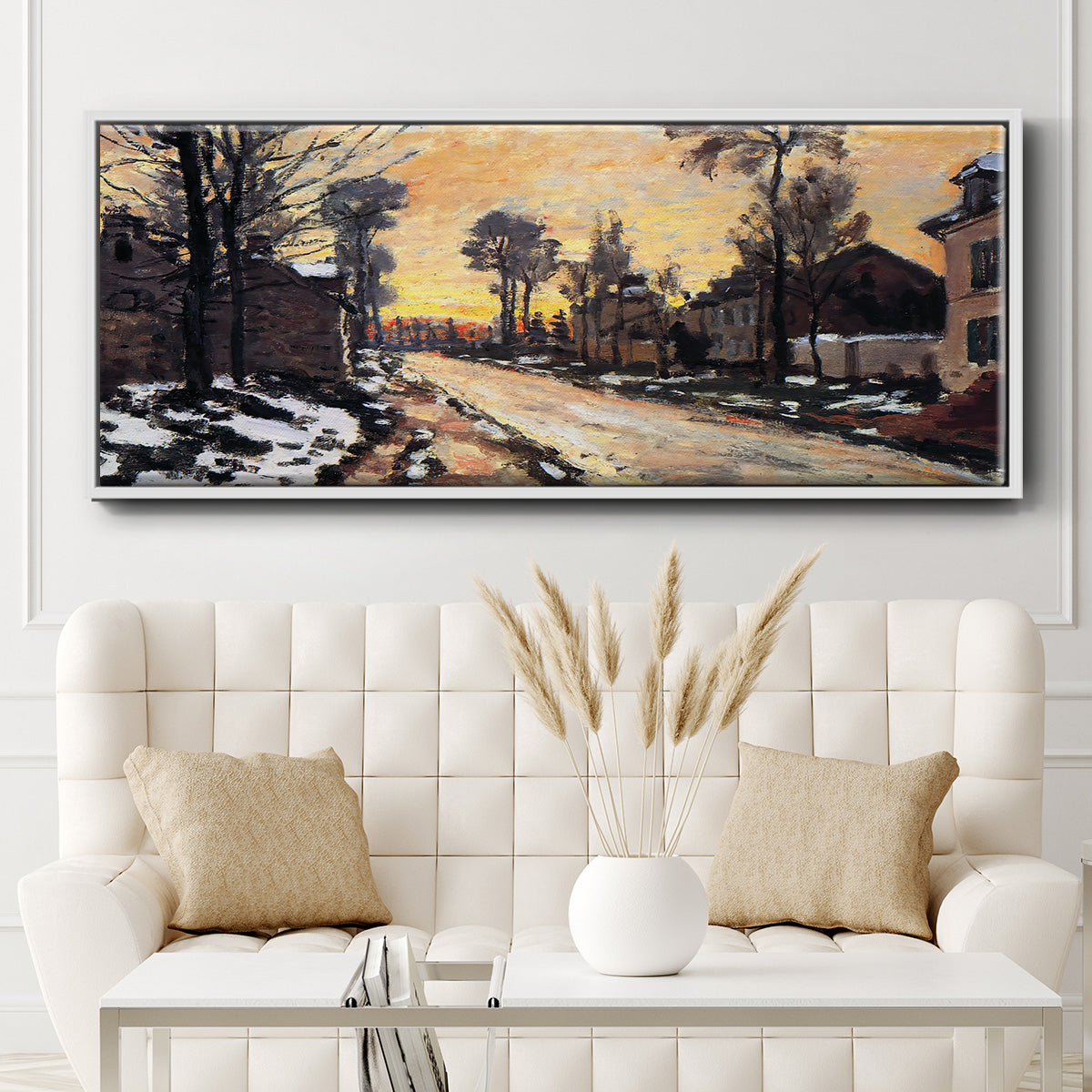 Road at Louveciennes, Melting Snow, Sunset, 1870 - Floater Framed Canvas Print