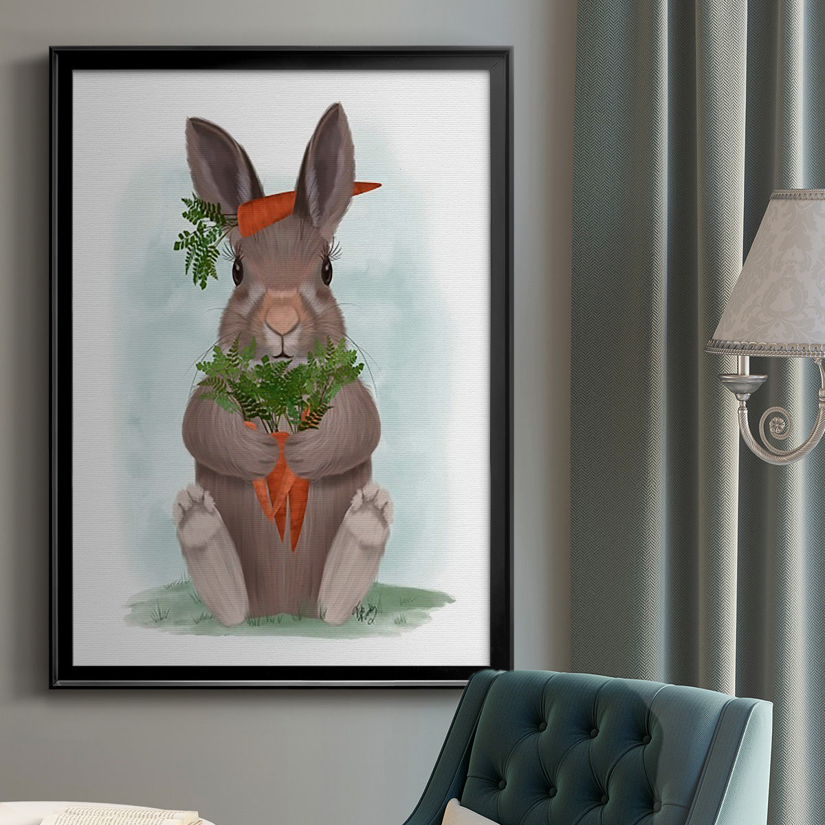 Rabbit Carrot Hug - Modern Framed Canvas Print