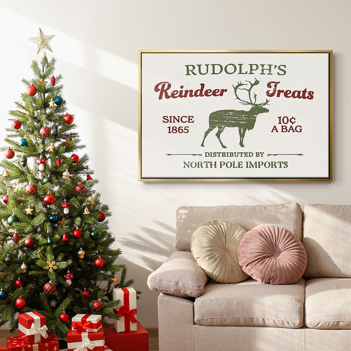 Christmas Farm Sign IV - Framed Gallery Wrapped Canvas in Floating Frame