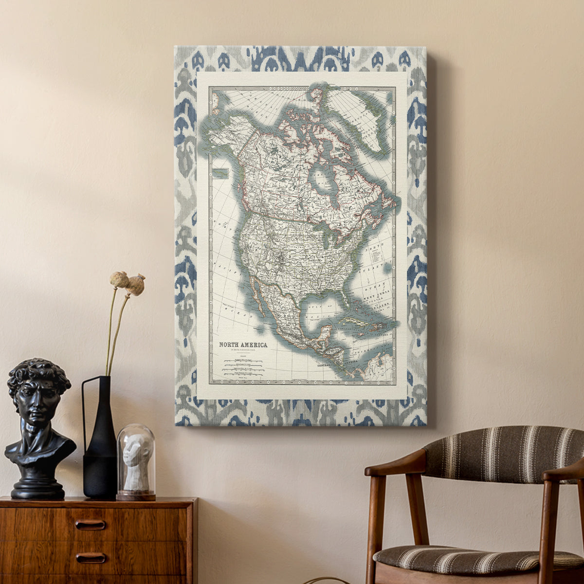 Bordered Map of North America - Canvas Art Print