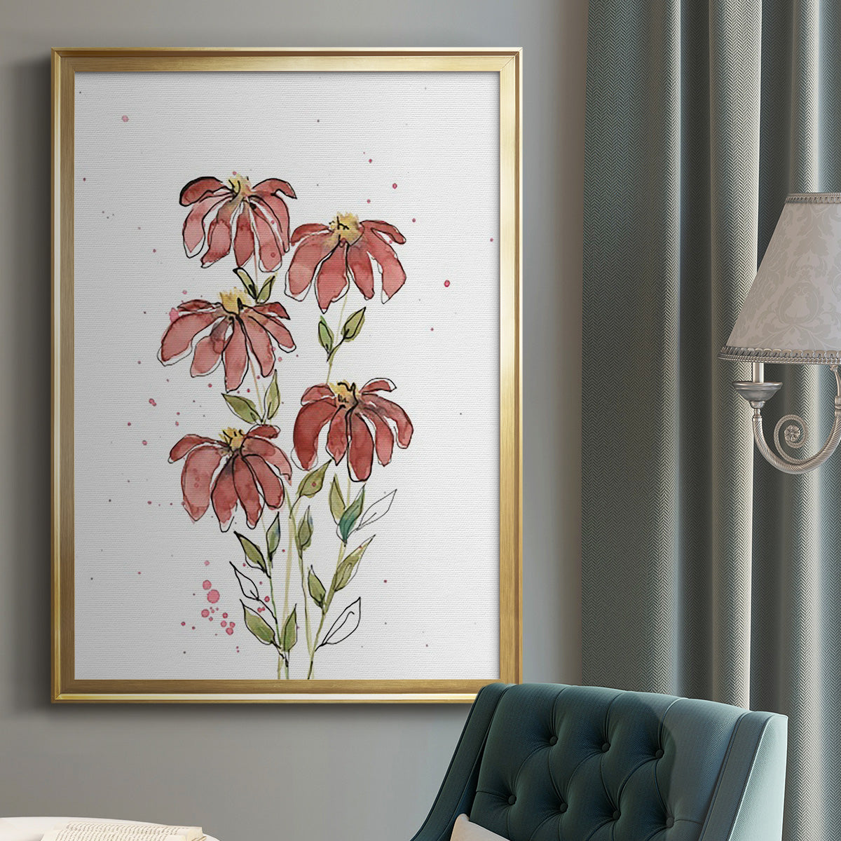 Watercolor Blooms II - Modern Framed Canvas Print