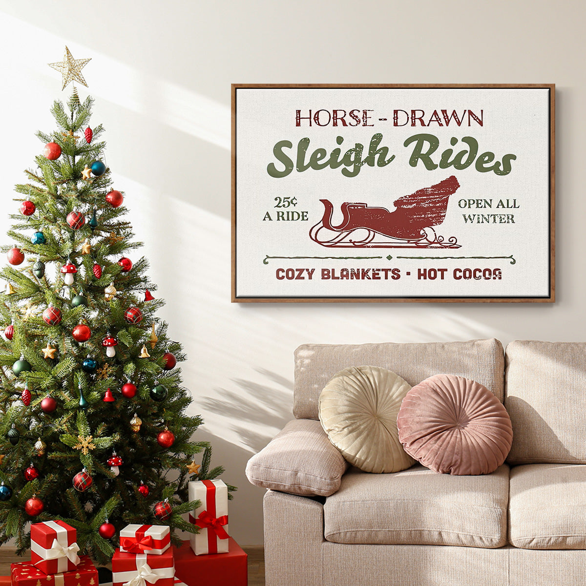 Christmas Farm Sign III - Framed Gallery Wrapped Canvas in Floating Frame