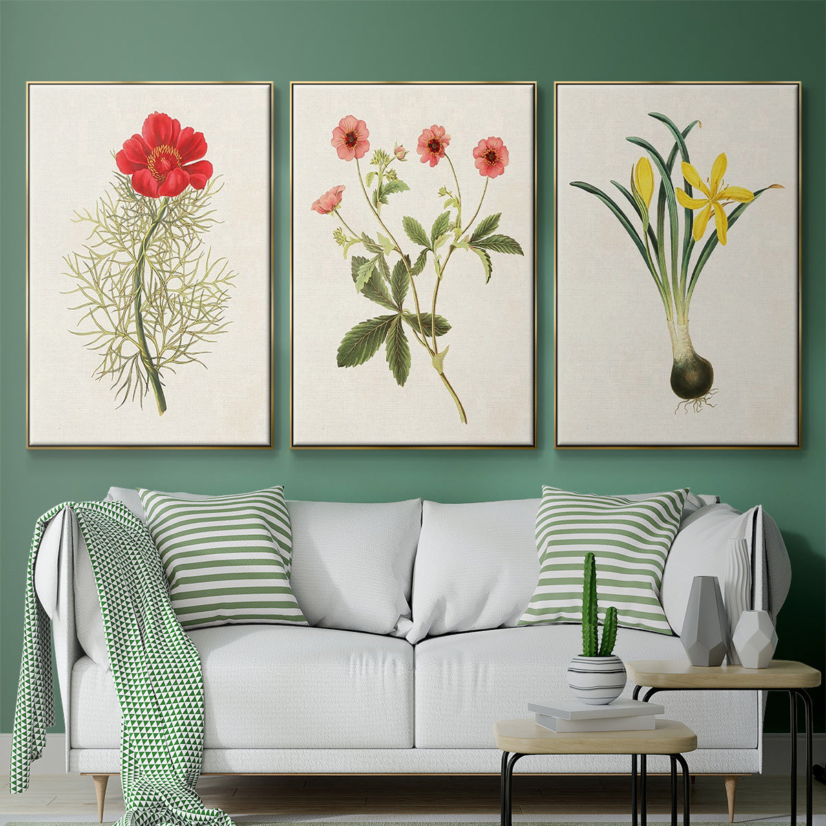 Flowers of the Seasons VI - Framed Premium Gallery Wrapped Canvas L Frame 3 Piece Set - Ready to Hang