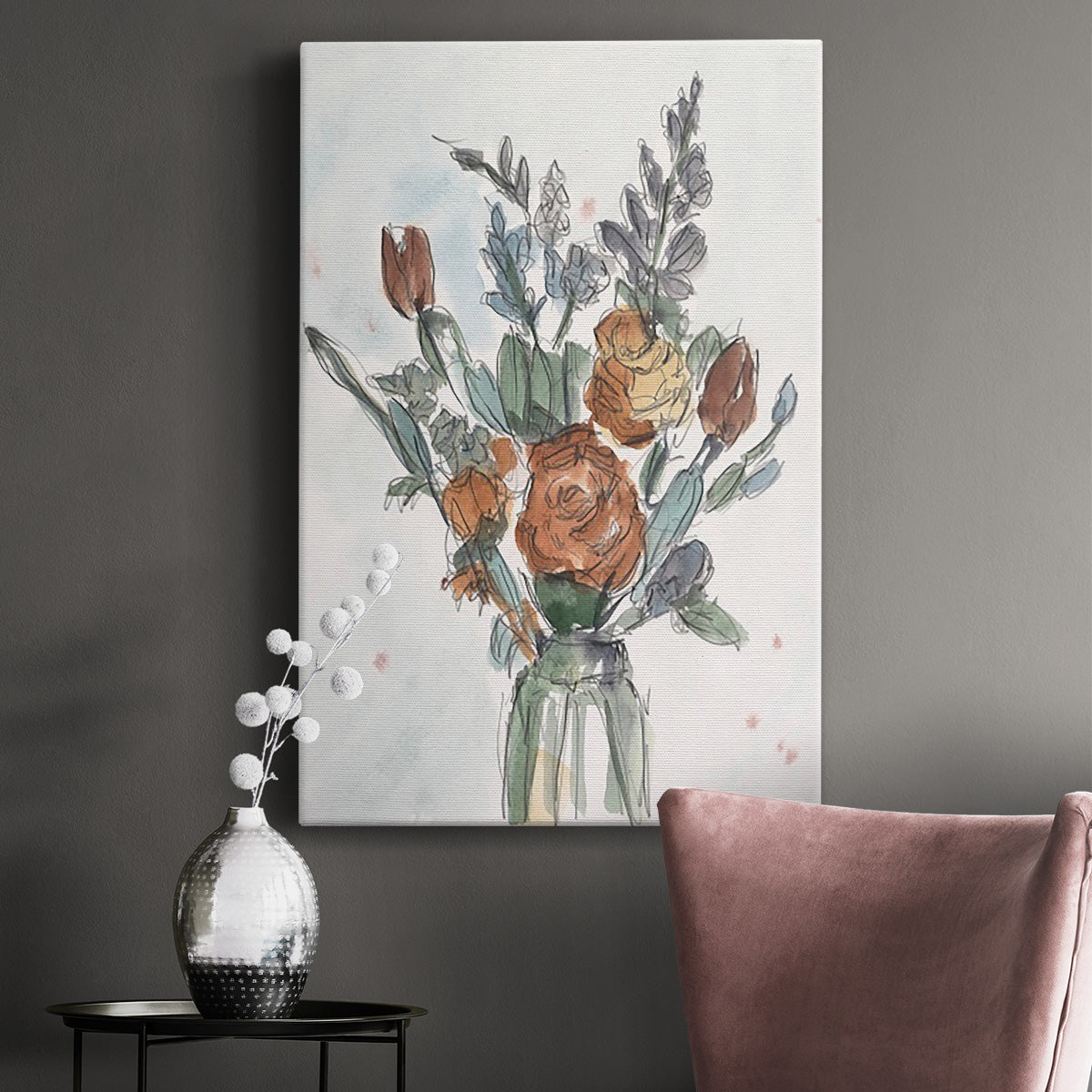 Watercolor Floral Arrangement II Premium Gallery Wrapped Canvas - Ready to Hang