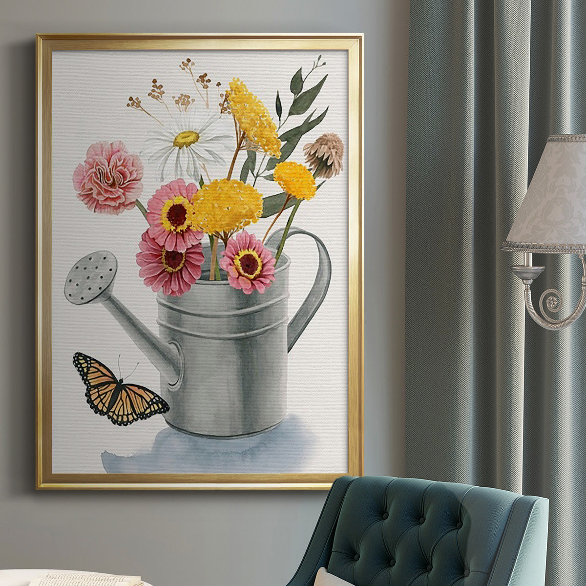 Watering Can Bouquet I - Modern Framed Canvas Print