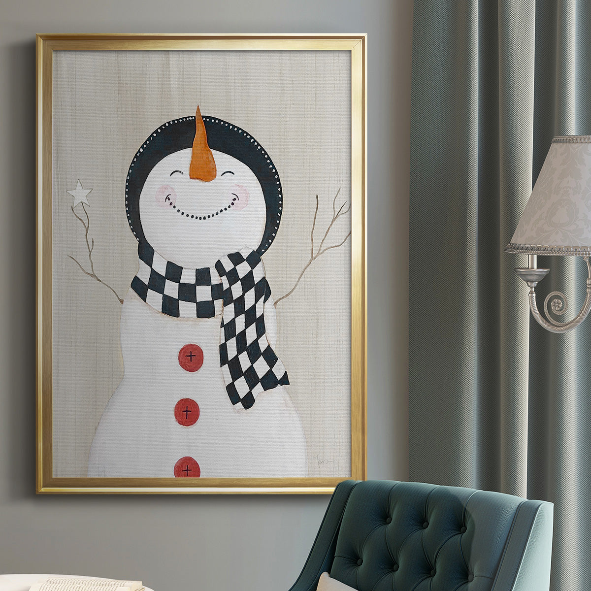 Festive Snowman II - Modern Framed Canvas Print