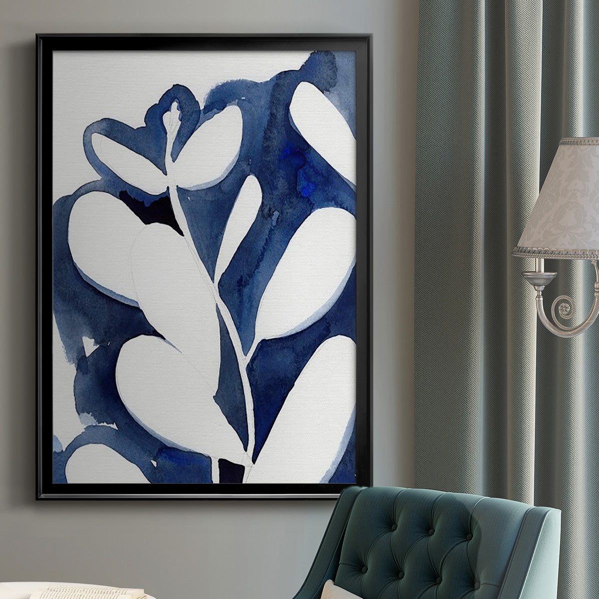 Blue Eucalyptus II - Modern Framed Canvas Print