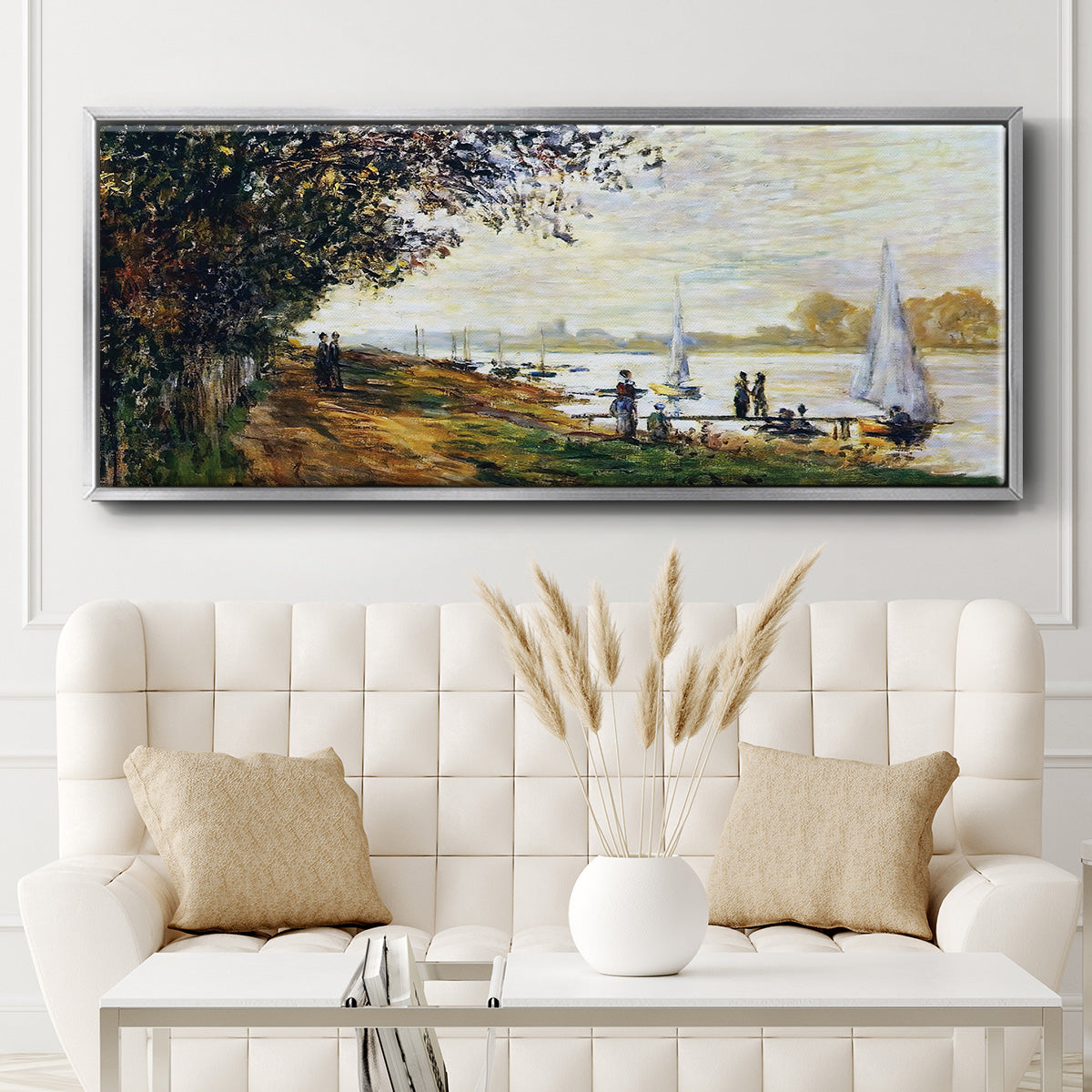 The Riverbank at Le Petit - Floater Framed Canvas Print