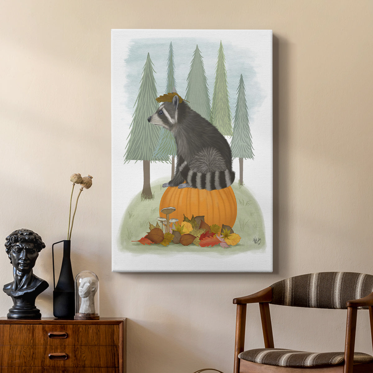 Raccoon On Pumpkin - Canvas Art Print