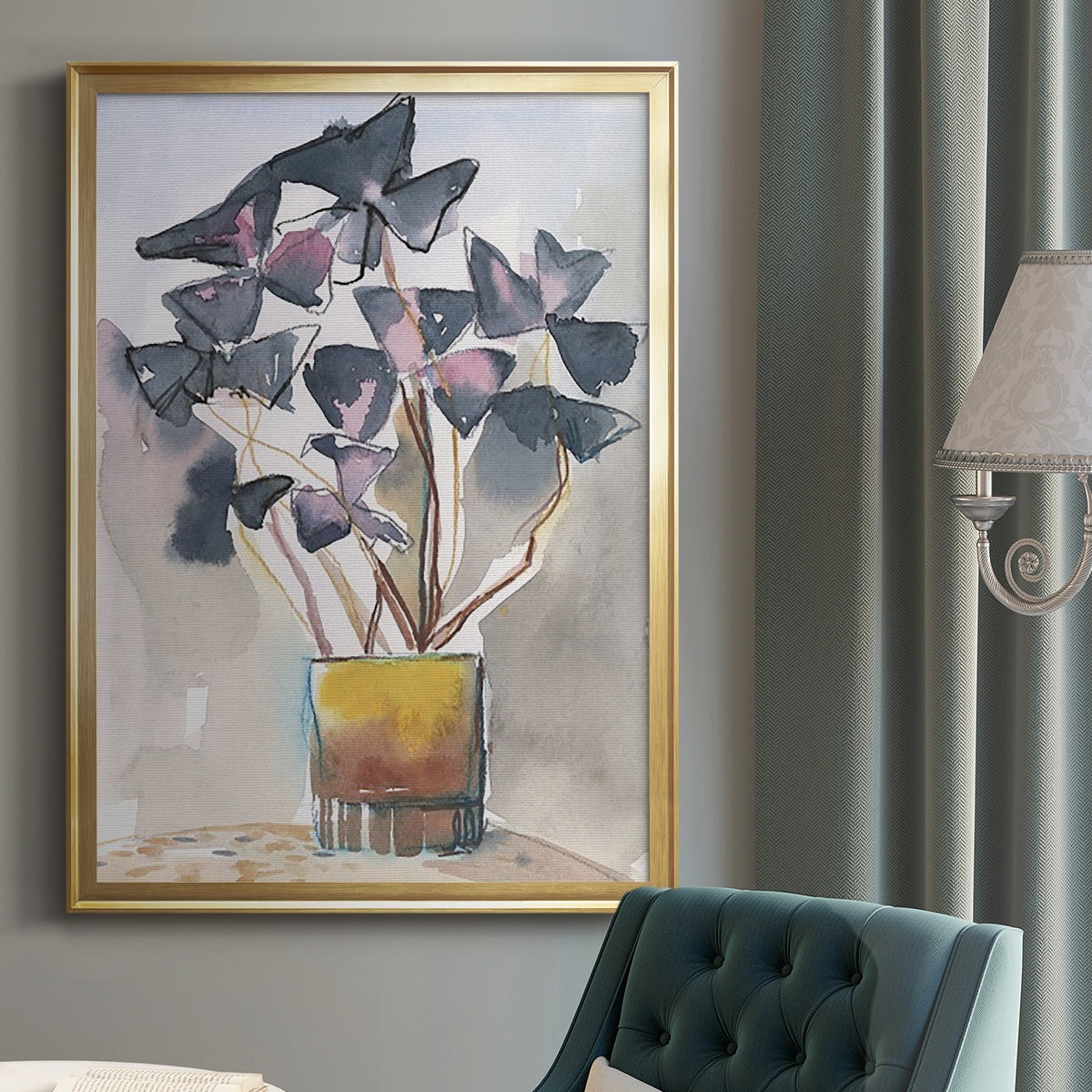 Oxalis in Vase II - Modern Framed Canvas Print