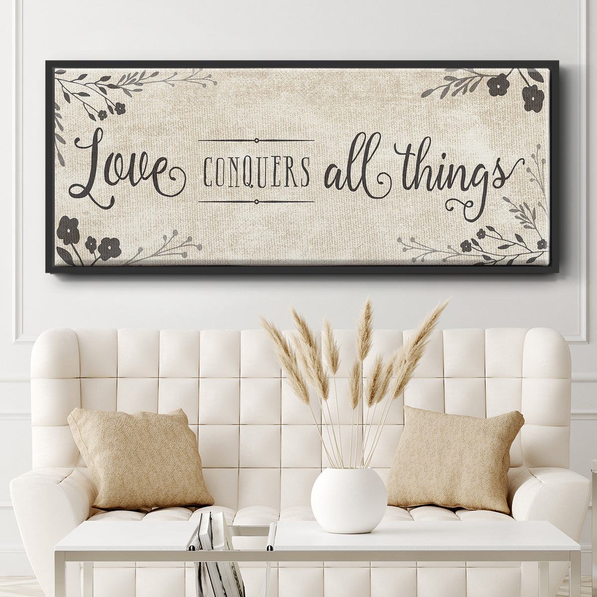 Love Conquers - Floater Framed Canvas Print