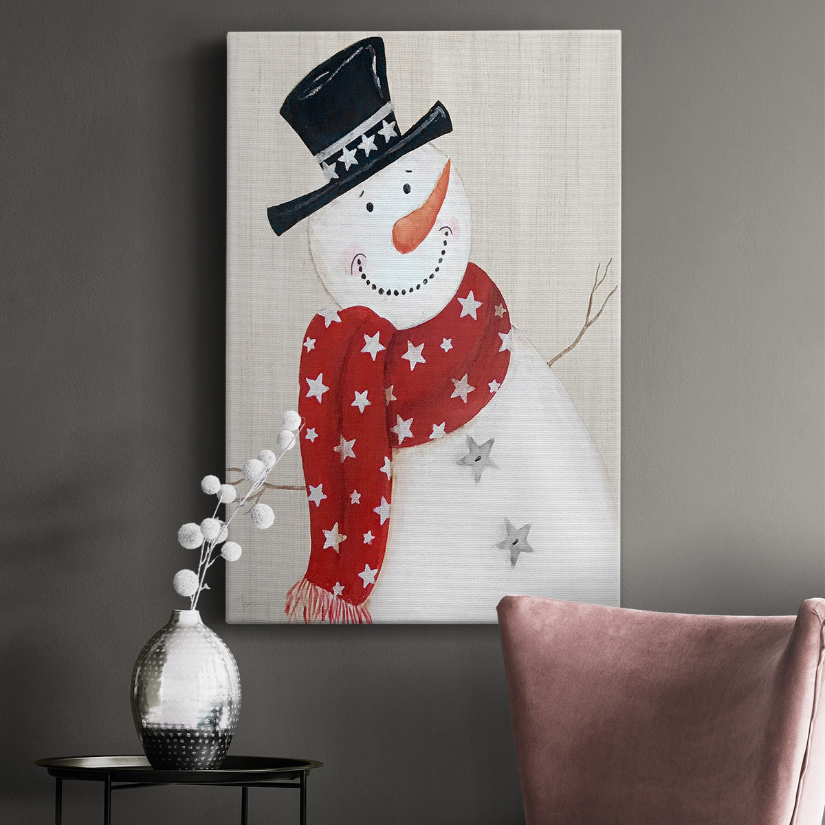 Festive Snowman I Premium Gallery Wrapped Canvas - Ready to Hang