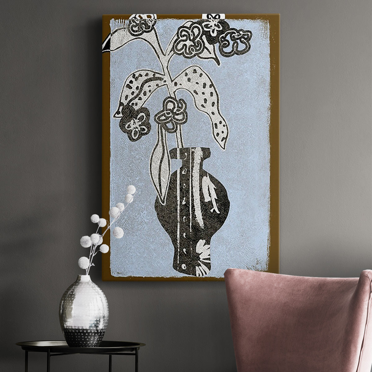 Graphic Flowers in Vase II Premium Gallery Wrapped Canvas - Ready to Hang