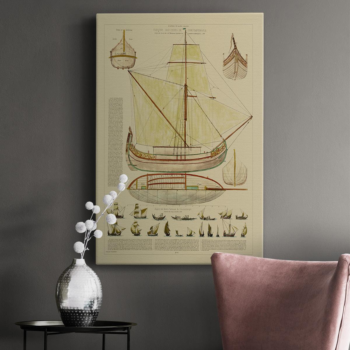 Antique Ship Plan I Premium Gallery Wrapped Canvas - Ready to Hang