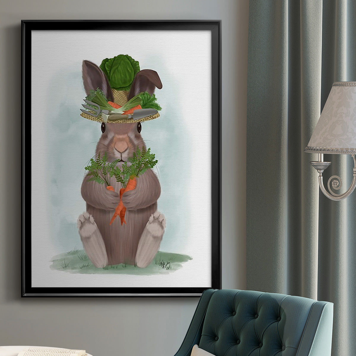 Rabbit Carrot Hat - Modern Framed Canvas Print