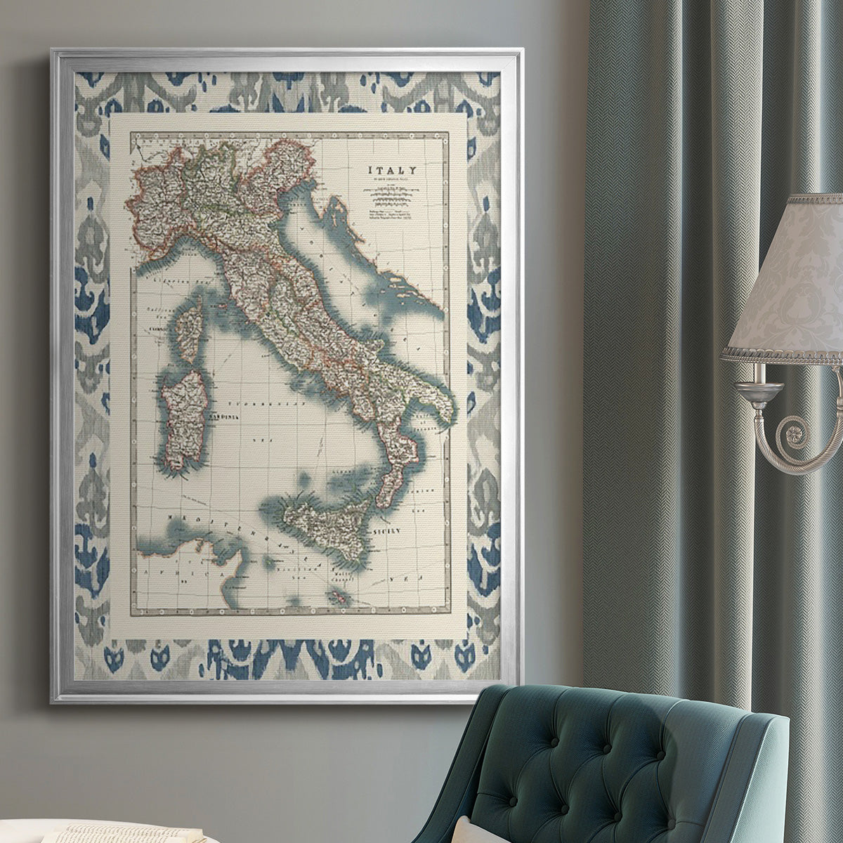 Bordered Map of Italy - Modern Framed Canvas Print
