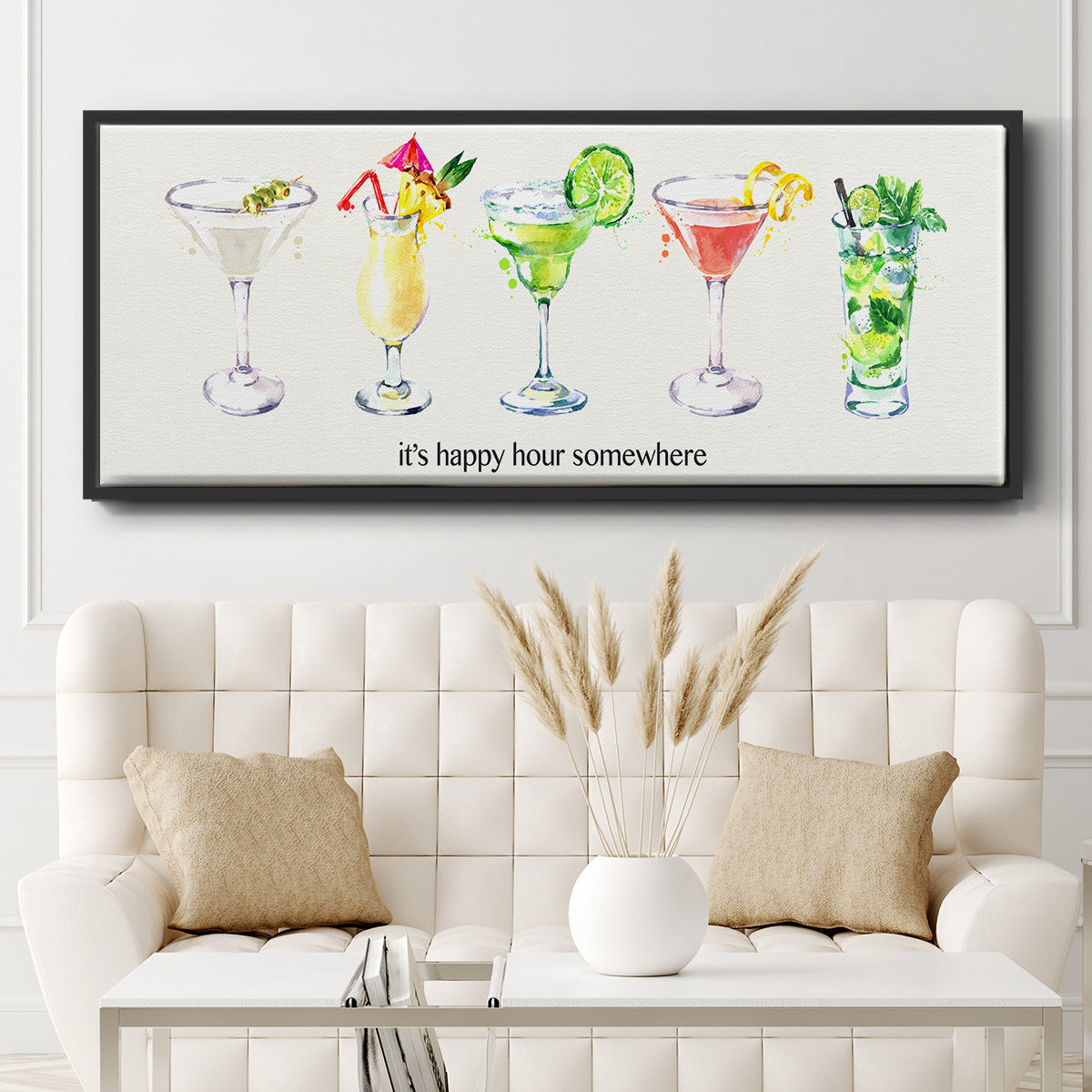 Happy Hour Cocktails - Floater Framed Canvas Print
