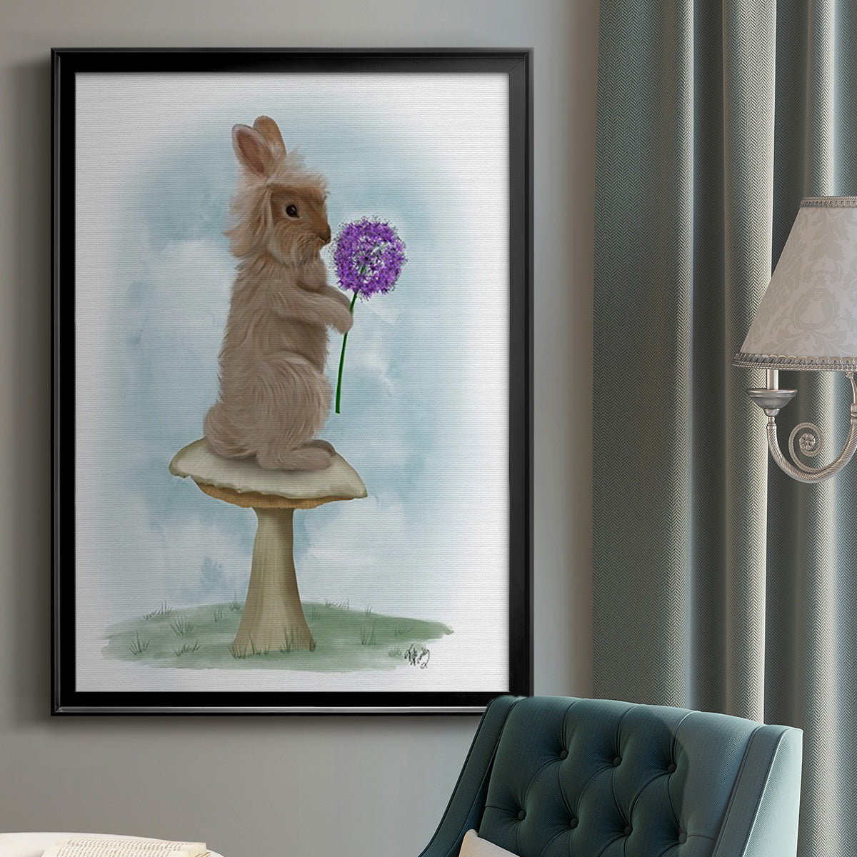 Rabbit and Agapanthus - Modern Framed Canvas Print