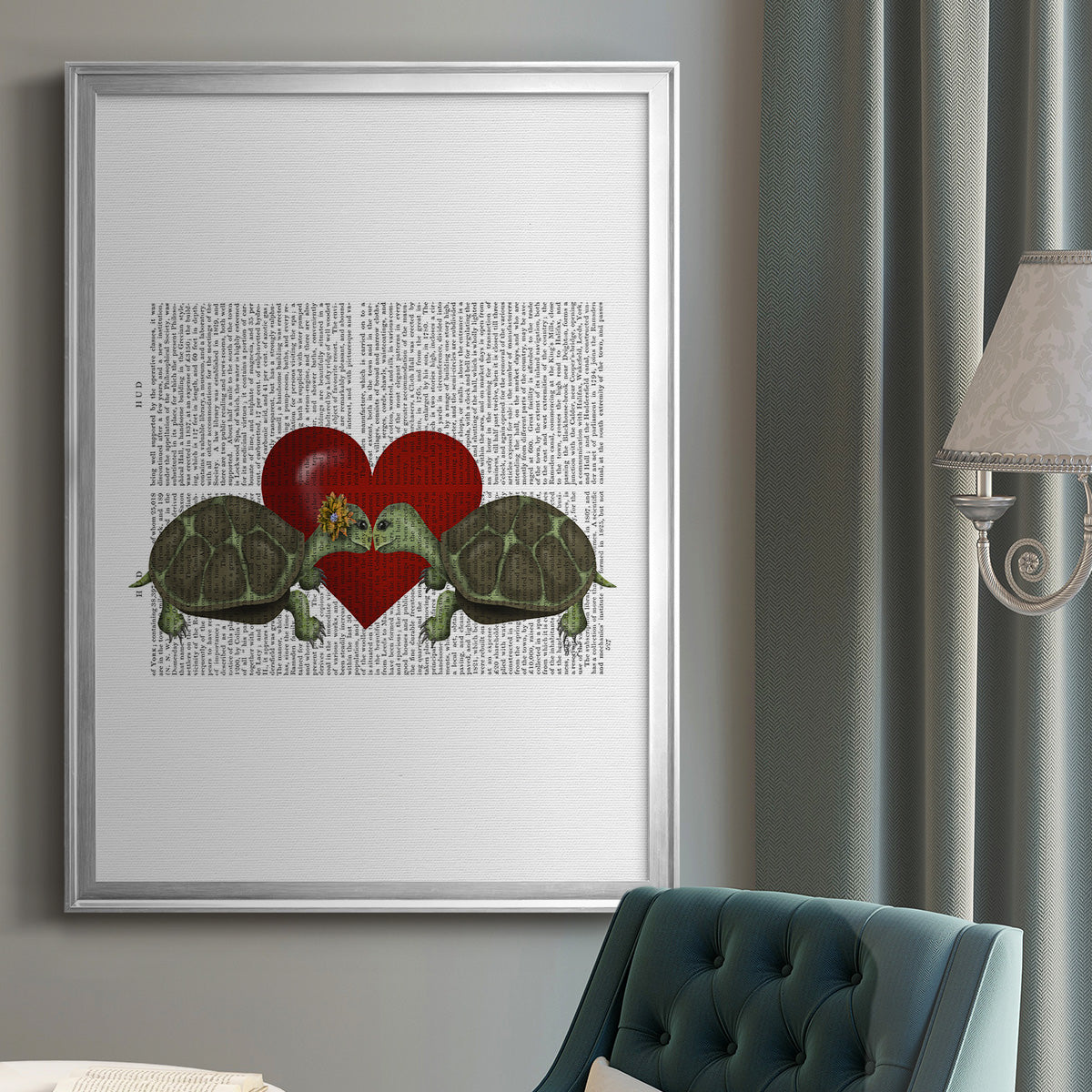 Turtle Kiss - Modern Framed Canvas Print