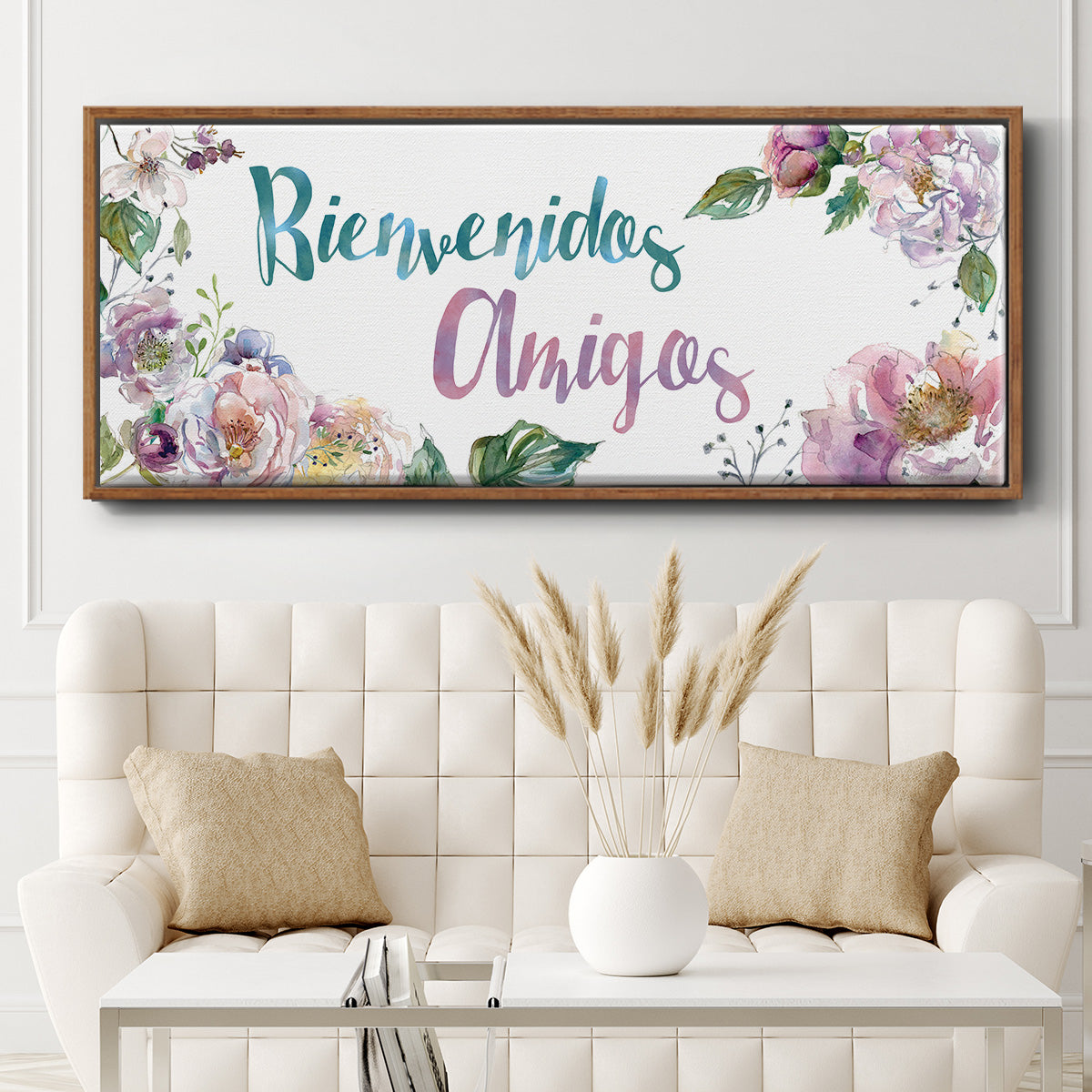 Bienvenidos Amigos - Floater Framed Canvas Print