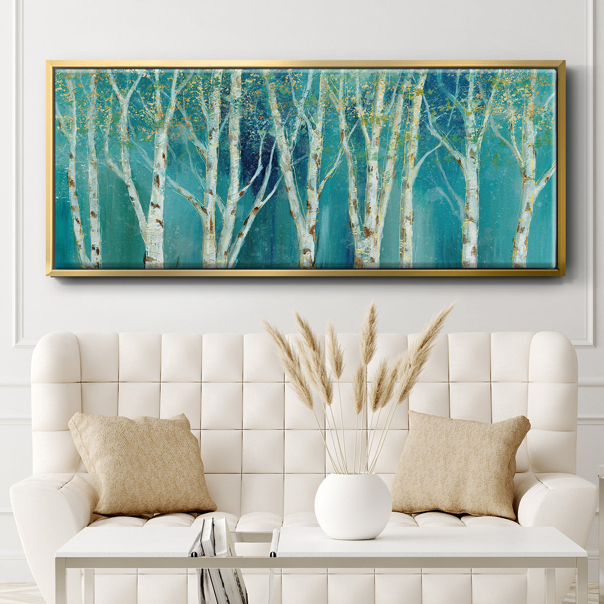 Birch on Blue - Floater Framed Canvas Print
