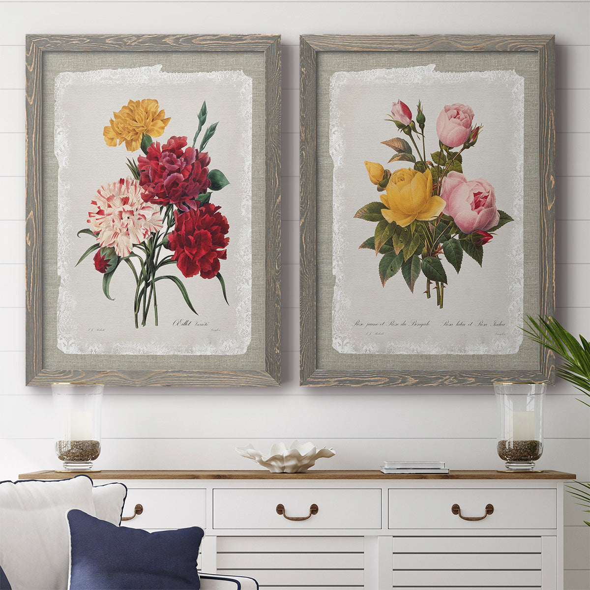 Botanical Bouquet Carnations - Premium Framed Canvas 2 Piece Set - Ready to Hang