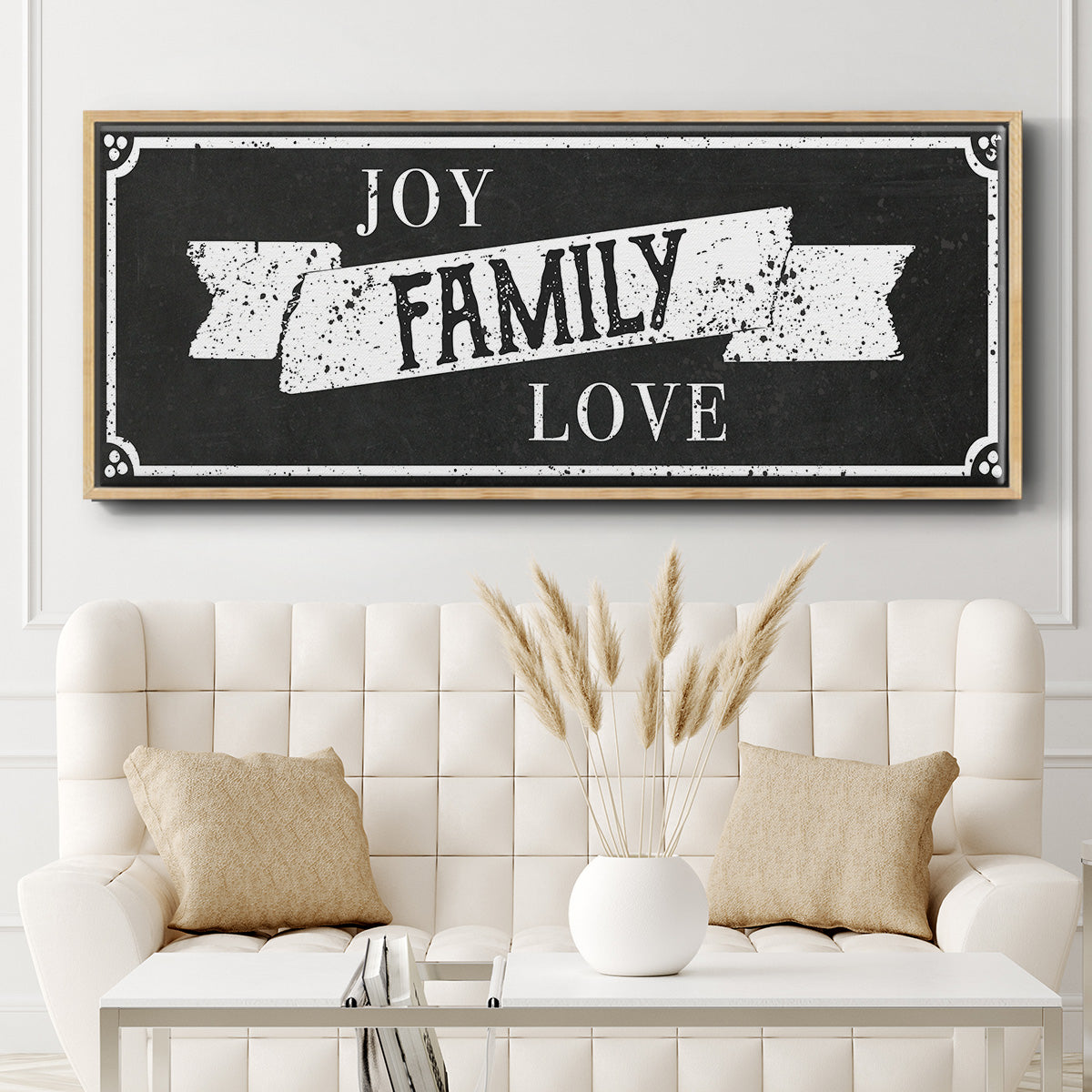 Joy Family Love - Floater Framed Canvas Print