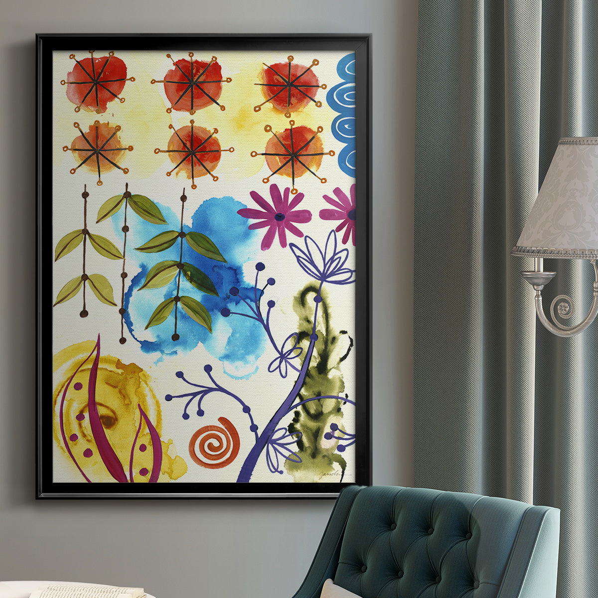 Flower Power II - Modern Framed Canvas Print