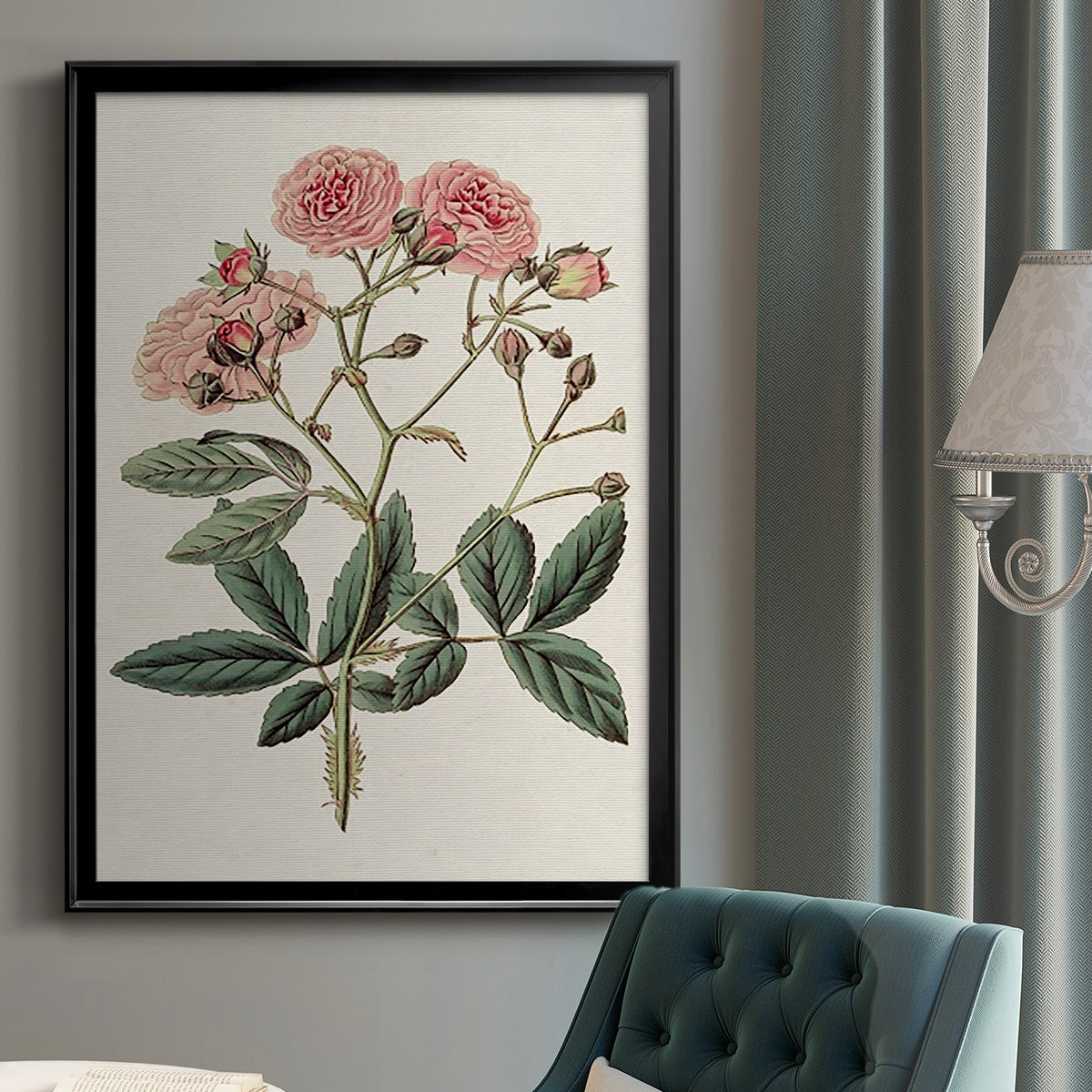 Pink Floral Mix V - Modern Framed Canvas Print